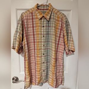 Tommy Bahama silk rainbow plaid button up shirt